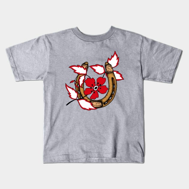 Horseshoe with a Flower Kids T-Shirt by illucalliart